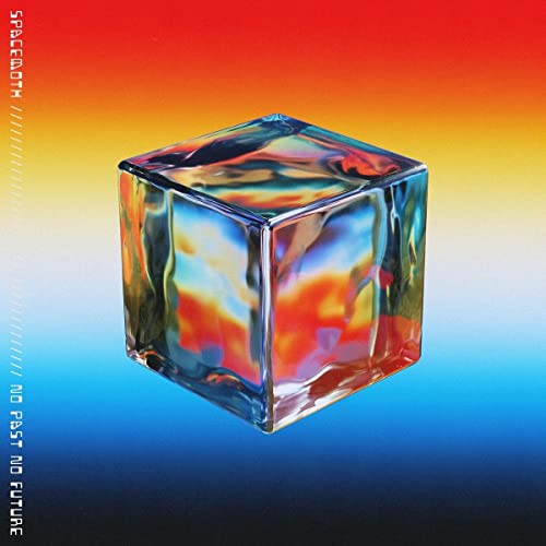 Glass cube with swirling colors against a gradient red-to-blue background.
