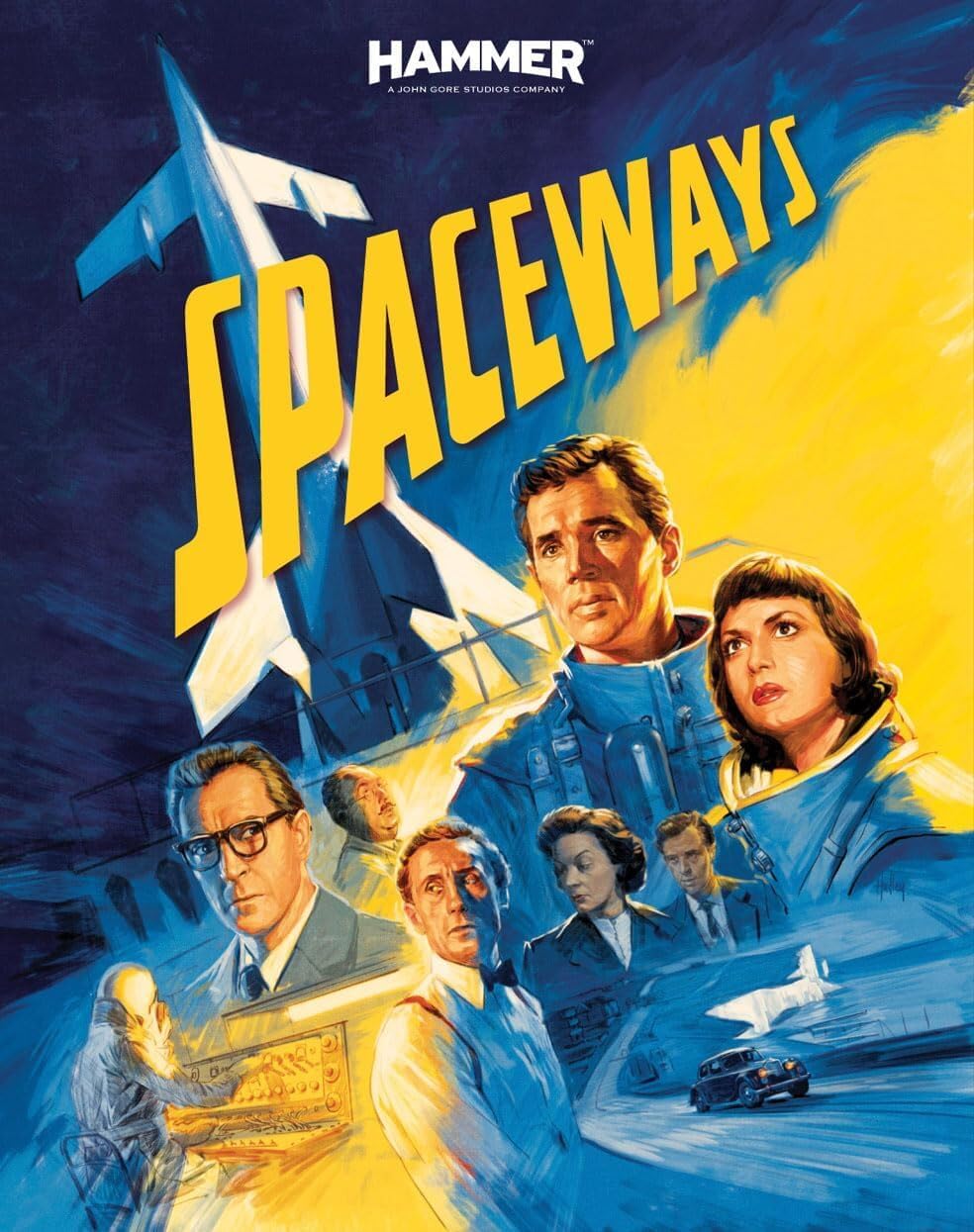 “Spaceways” Blu-ray cover featuring a retro science fiction illustration of people and a spaceship.