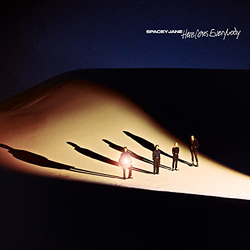 Album cover: Spacey Jane, four figures silhouetted on sand dunes.