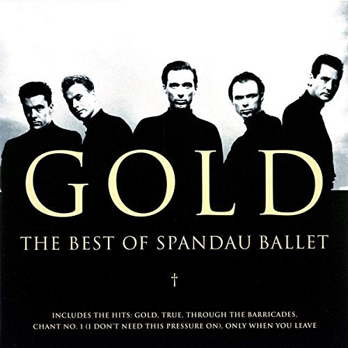 "Spandau Ballet album cover featuring five men in black against a white background."
