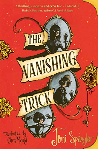 Red book cover with ornate frames containing shadowy figures.