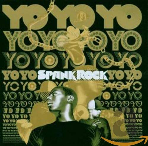 CD cover for Spank Rock’s “YoYoYoYoYo” with gold text and figures.