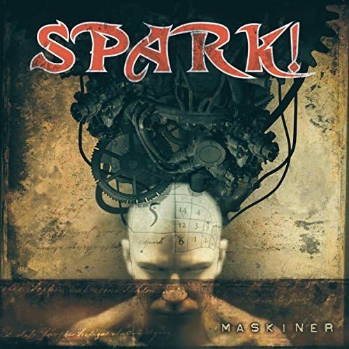 CD cover for Spark!'s "Maskiner" featuring a mechanical brain illustration.