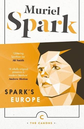 Book cover featuring a geometric portrait of Muriel Spark against orange and cream.