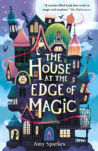 Colorful illustration of a whimsical, multi-level house with towers and a moon.