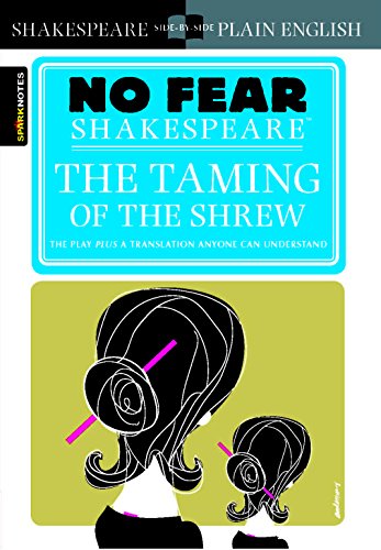 No Fear Shakespeare" book cover for "The Taming of the Shrew" with illustration.
