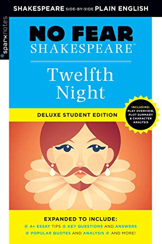 “No Fear Shakespeare” Twelfth Night student edition cover with illustrated face.