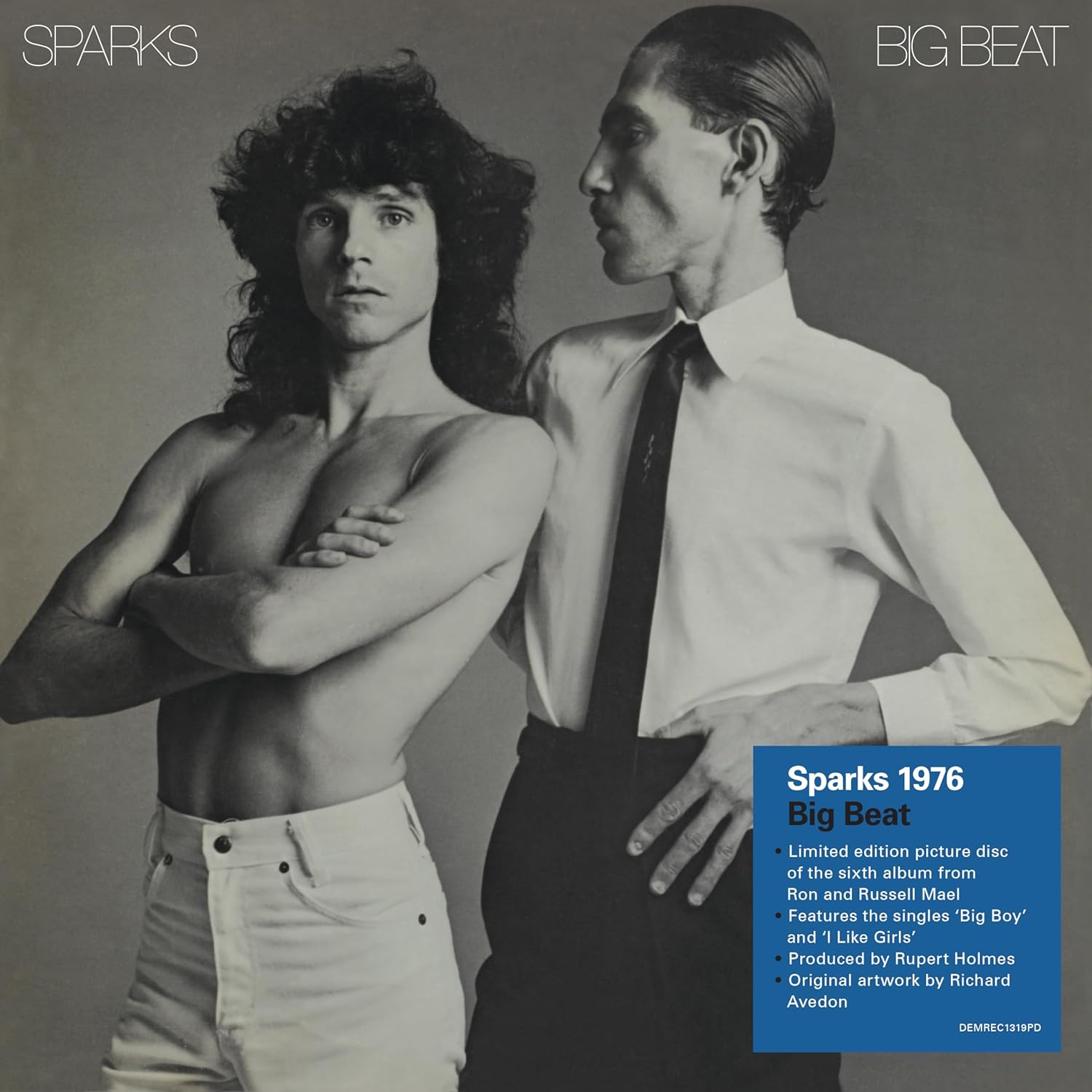 Sparks’ “Big Beat” 50th Anniversary picture disc vinyl album cover featuring two men.