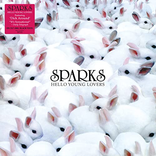 Sparks album cover, “Hello Young Lovers”, filled with white rabbits.