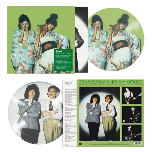 Sparks Kimono My House picture disc vinyl record with sleeve and back cover art.