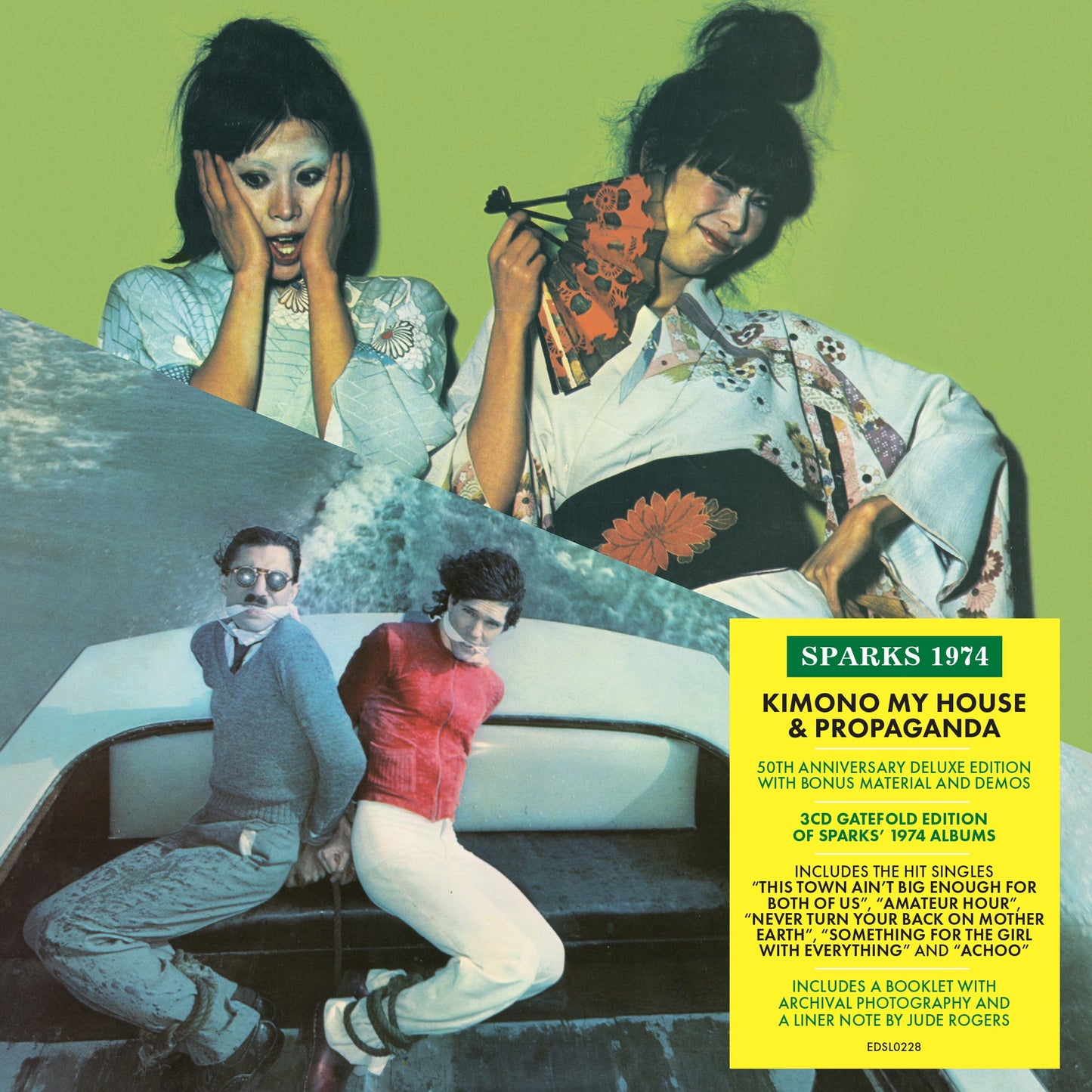 CD cover for Sparks’ “Kimono My House/Propaganda” featuring band members.
