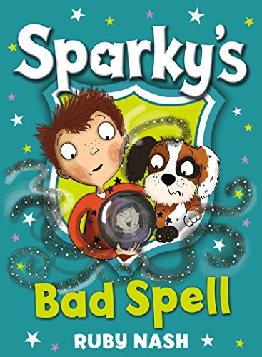 Book cover: boy, dog, and glowing crystal ball with swirling sparkles.