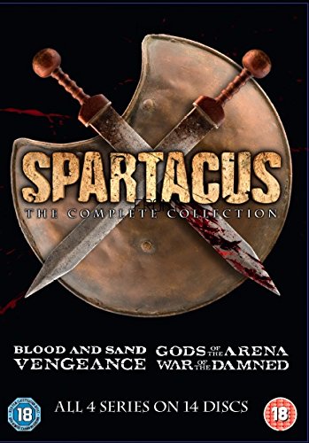 DVD cover for "Spartacus" featuring crossed swords and a shield.