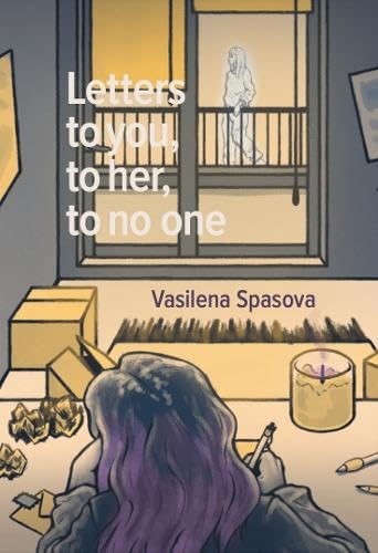 Book cover with illustrated figure in a window and writing materials.