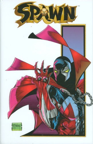Spawn, a dark superhero, with a glowing hand and cape.