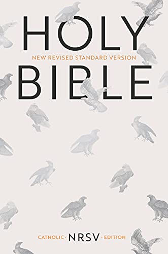 Catholic Bible cover with doves, titled "Holy Bible, New Revised Standard Version.