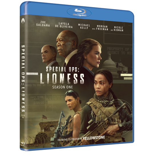 Blu-ray cover art for Special Ops: Lioness Season 1 featuring the main cast members.