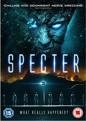 Specter" DVD cover featuring a large, blue-lit face and silhouetted figures.