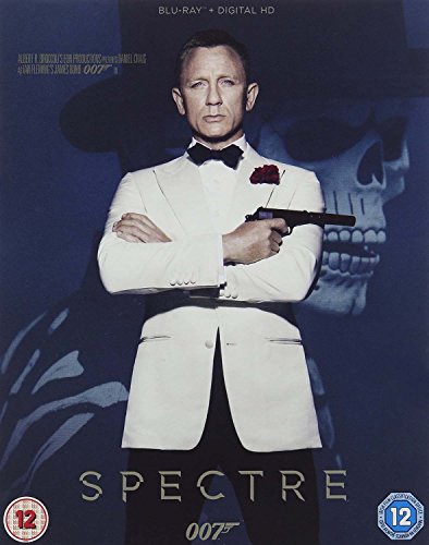 Blu-ray case with Daniel Craig as James Bond in a white tuxedo.
