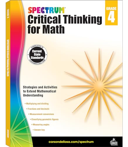 Spectrum Critical Thinking for Math, Grade 4 workbook cover with starburst.