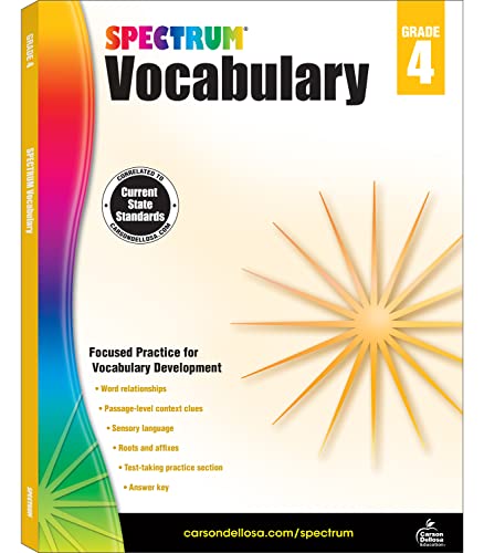 Spectrum Vocabulary Grade 4 workbook with a starburst design.