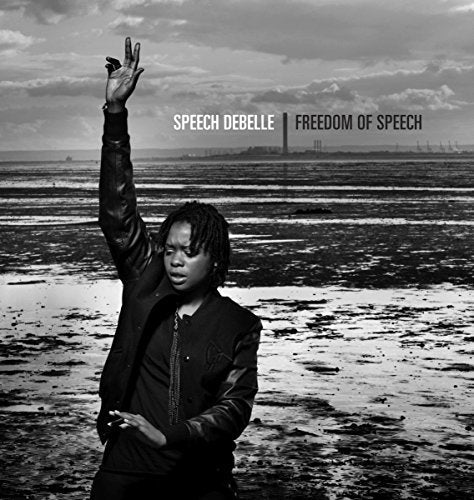 "Album cover with a person raising their hand in a beach scene."