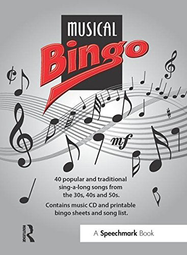 Musical Bingo game cover with musical notes and red title text.