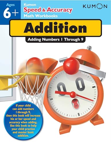 Kumon Speed and Accuracy Addition math workbook cover featuring an orange alarm clock.