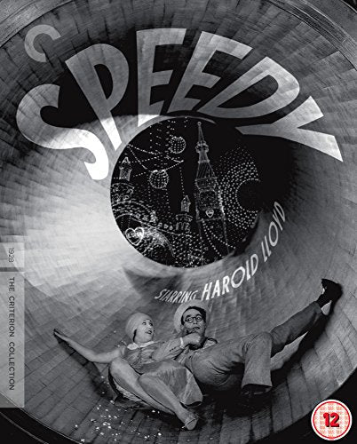 "Black and white Blu-ray cover featuring a man and woman falling down a tunnel."