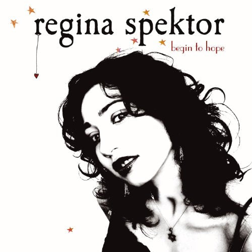 Regina Spektor album cover, black and white portrait with stars.