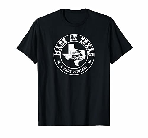 Black t-shirt with white graphic of Texas and text: "Made in Texas.