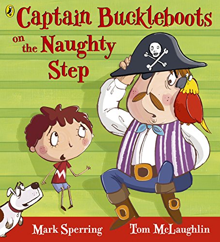 Book cover: pirate on a step, with a child and dog looking on.