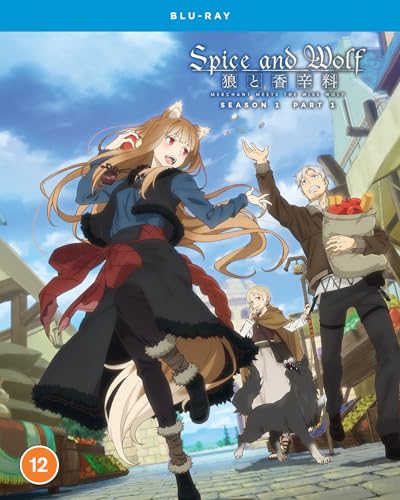 Anime characters in a marketplace, Spice and Wolf Blu-ray cover.