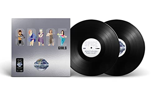 Spice Girls Spiceworld 25th anniversary vinyl record set with album cover and two discs.
