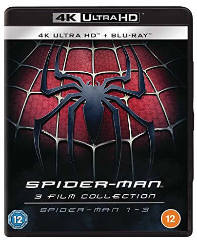 Spider-Man 3-film collection 4K UHD Blu-ray case with a red and black spiderweb.