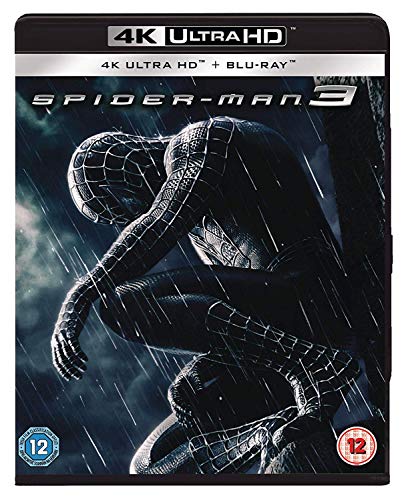 Spider-Man 3 4K Ultra HD and Blu-ray disc case featuring the black-suited Spider-Man.