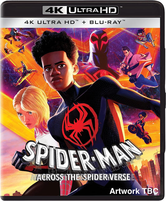 Spider-Man: Across the Spider-Verse 4K UHD Blu-ray cover featuring Miles Morales and Gwen Stacy.
