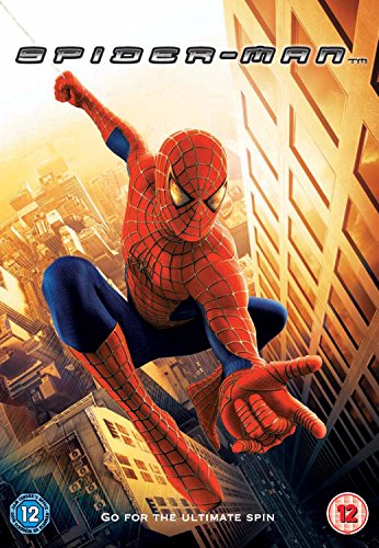 Spider-Man DVD cover featuring the superhero swinging over a city.