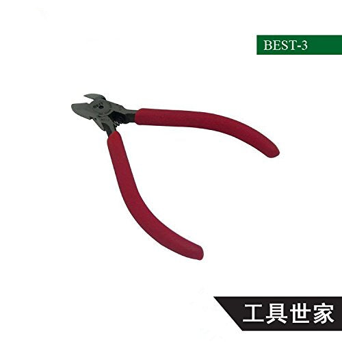 Diagonal cutting pliers with red vinyl handles against a white background.