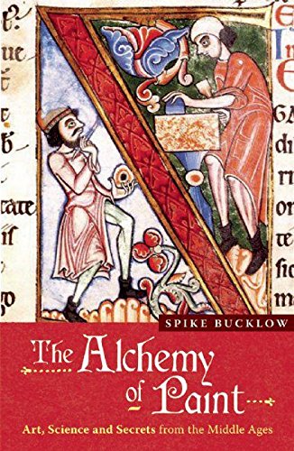 Medieval illuminated manuscript detail with book cover text below.