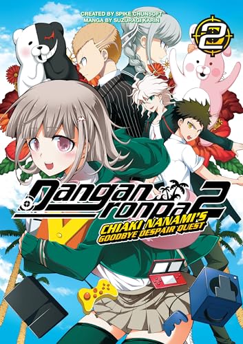 Manga cover featuring Chiaki Nanami and other Danganronpa characters against a tropical blue sky.