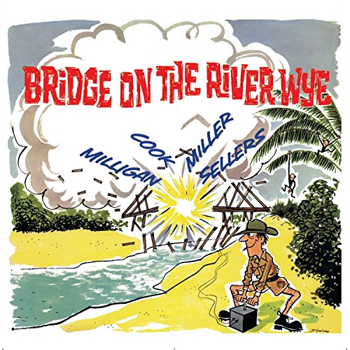 Cartoon illustration of a bridge exploding, with a man and radio.