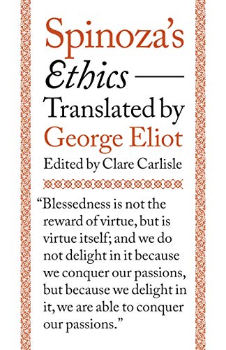 Book cover: "Spinoza's Ethics" with red text on an ornate, patterned background.