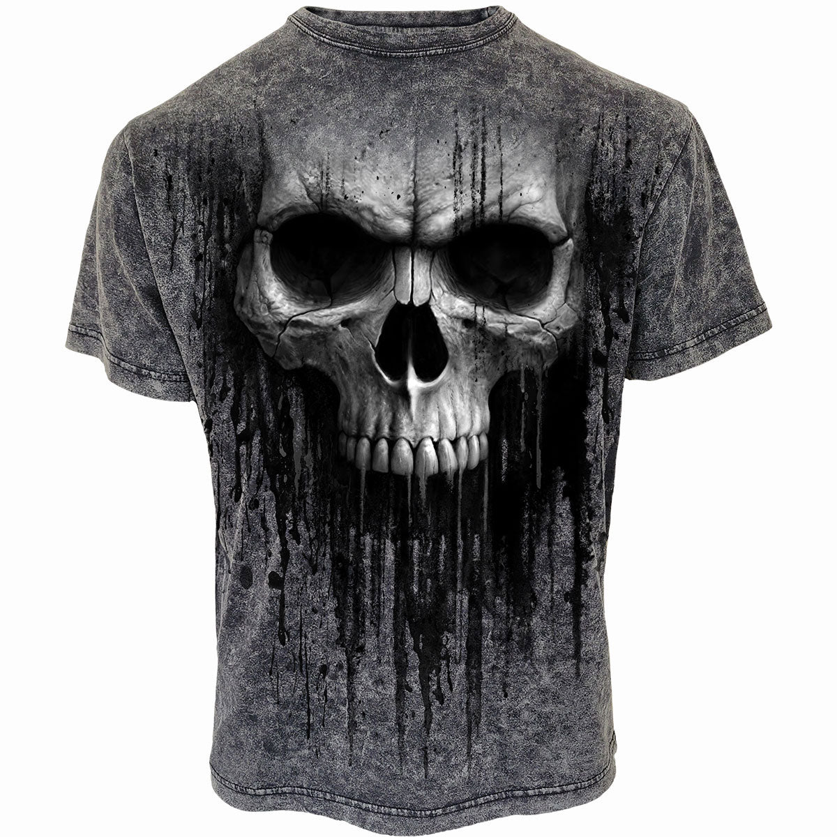 Gray short sleeve t-shirt with a large, detailed skull graphic.