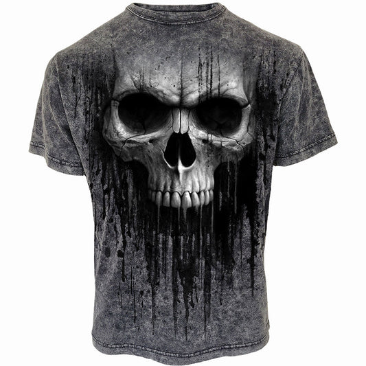 Gray short sleeve t-shirt with a large, detailed skull graphic.