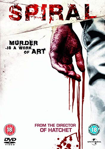 DVD cover for horror film "Spiral" featuring a bloody hand and red paint.