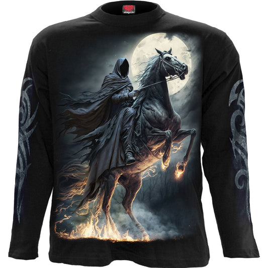 Black long sleeve shirt with a grim reaper and moon design.