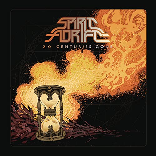 Spirit Adrift" album cover with hourglass, flames, and ornate lettering.