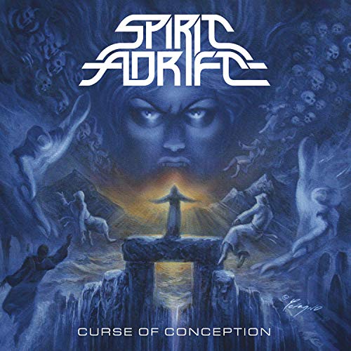 Album cover for Spirit Adrift’s “Curse of Conception” with a painted, surreal landscape.