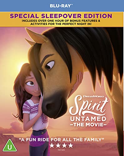 Blu-ray cover for "Spirit Untamed" featuring a girl and horse silhouette.